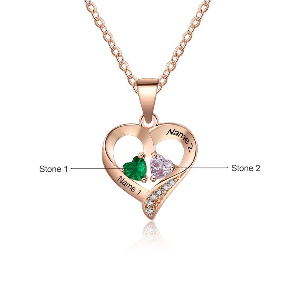 It Takes Two Rose Gold Necklace - 2 Birthstone & Custom Names