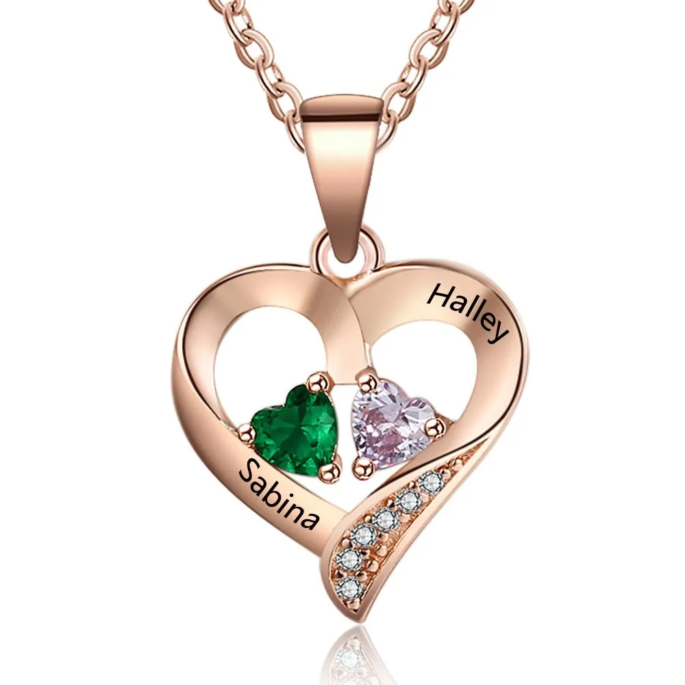 It Takes Two Rose Gold Necklace - 2 Birthstone & Custom Names