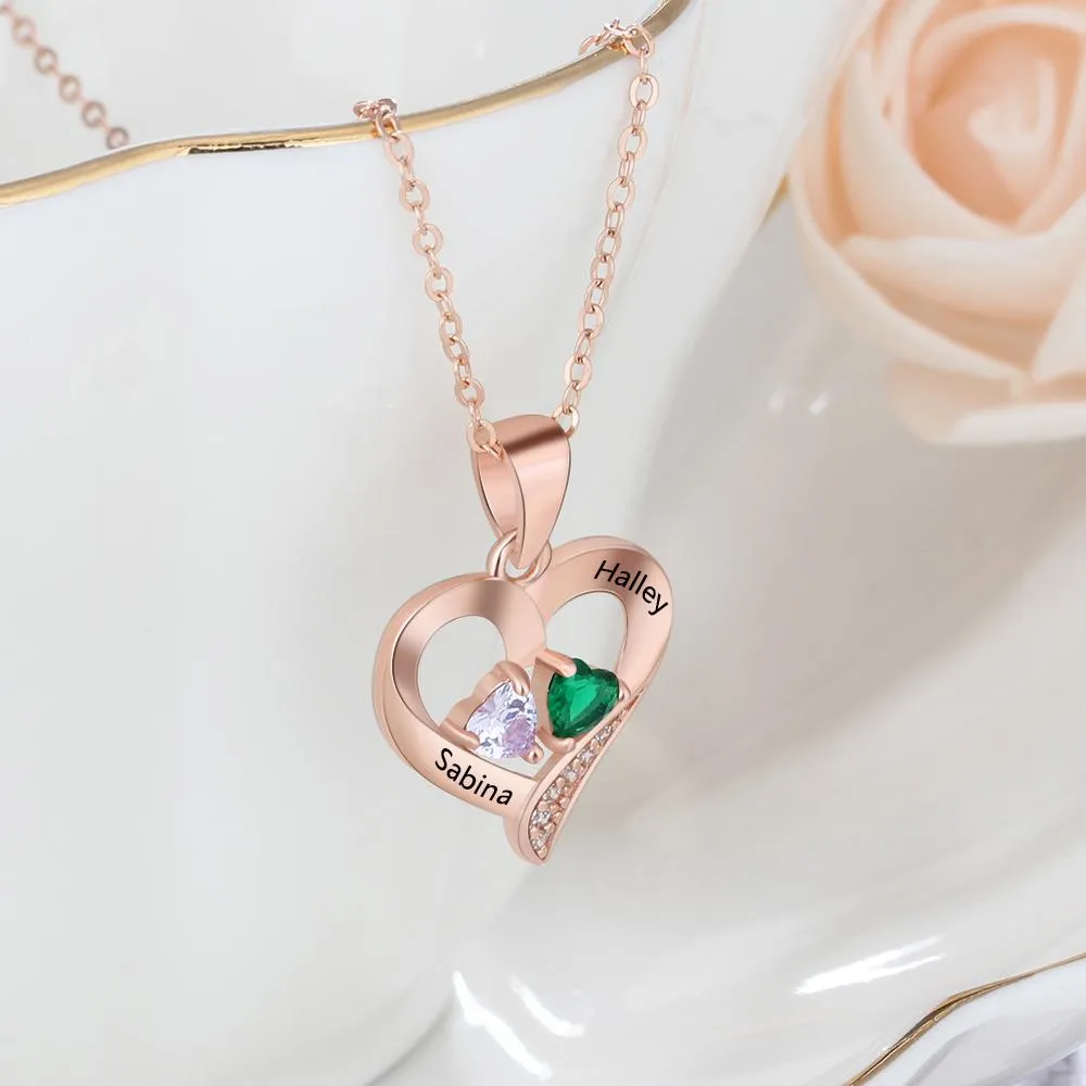 It Takes Two Rose Gold Necklace - 2 Birthstone & Custom Names