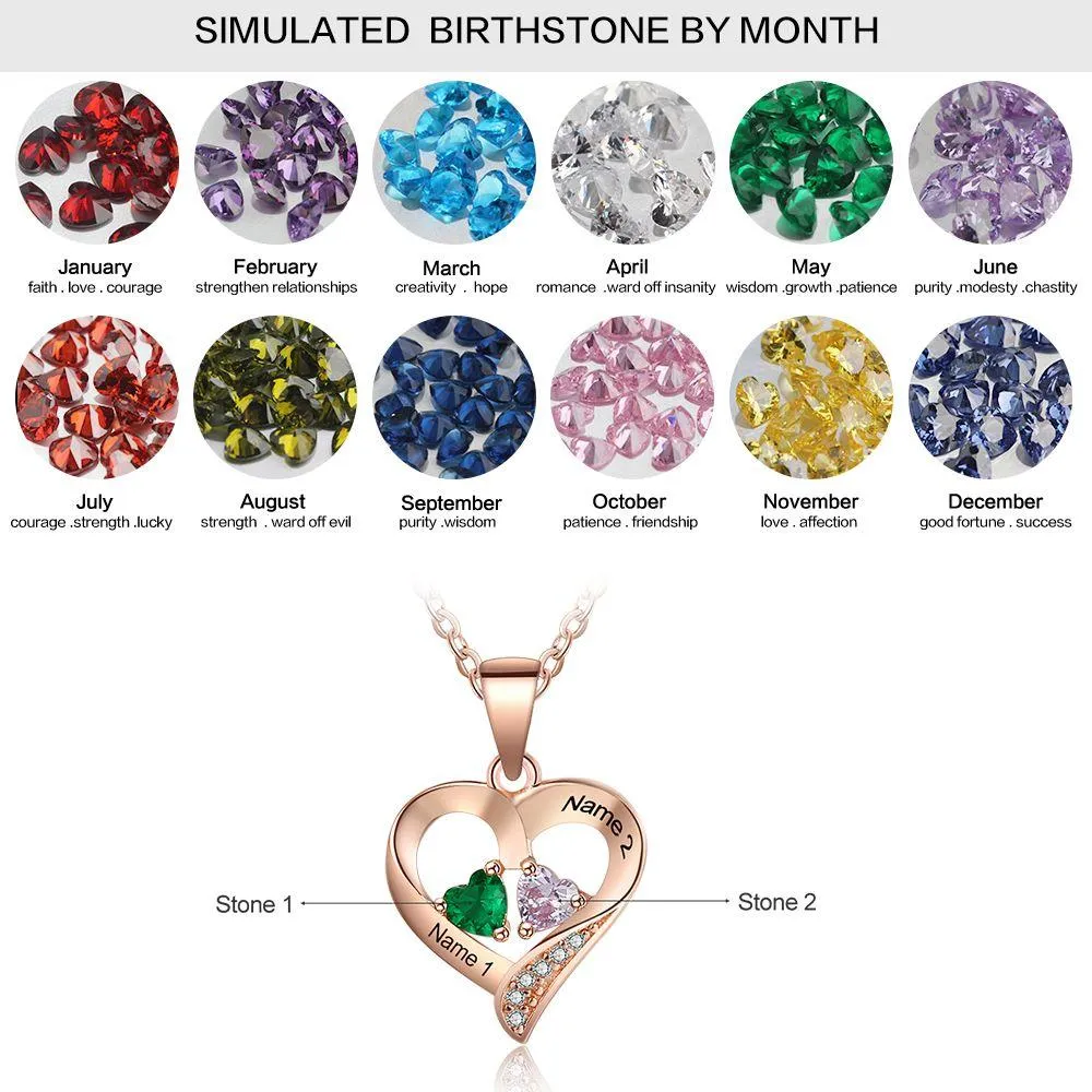 It Takes Two Rose Gold Necklace - 2 Birthstone & Custom Names