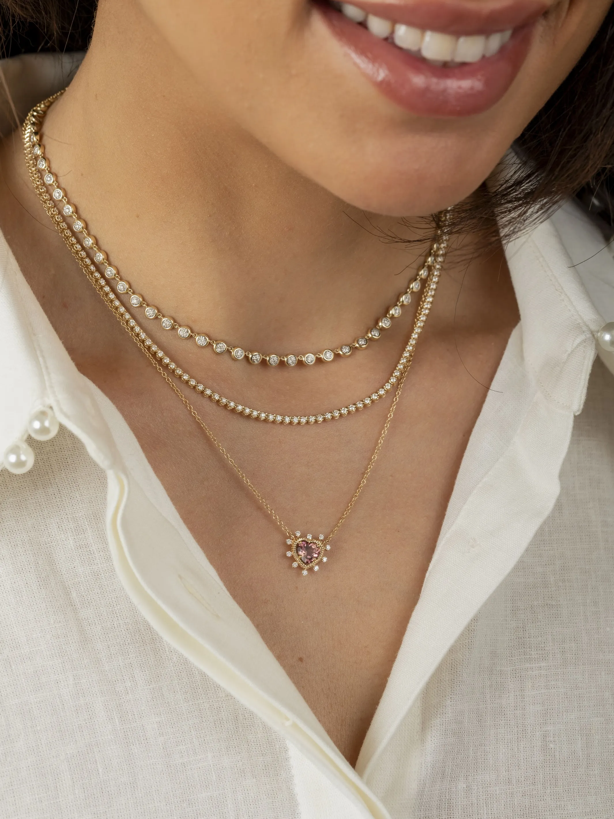 Jasmine Pink Sapphire Heart Necklace 14K