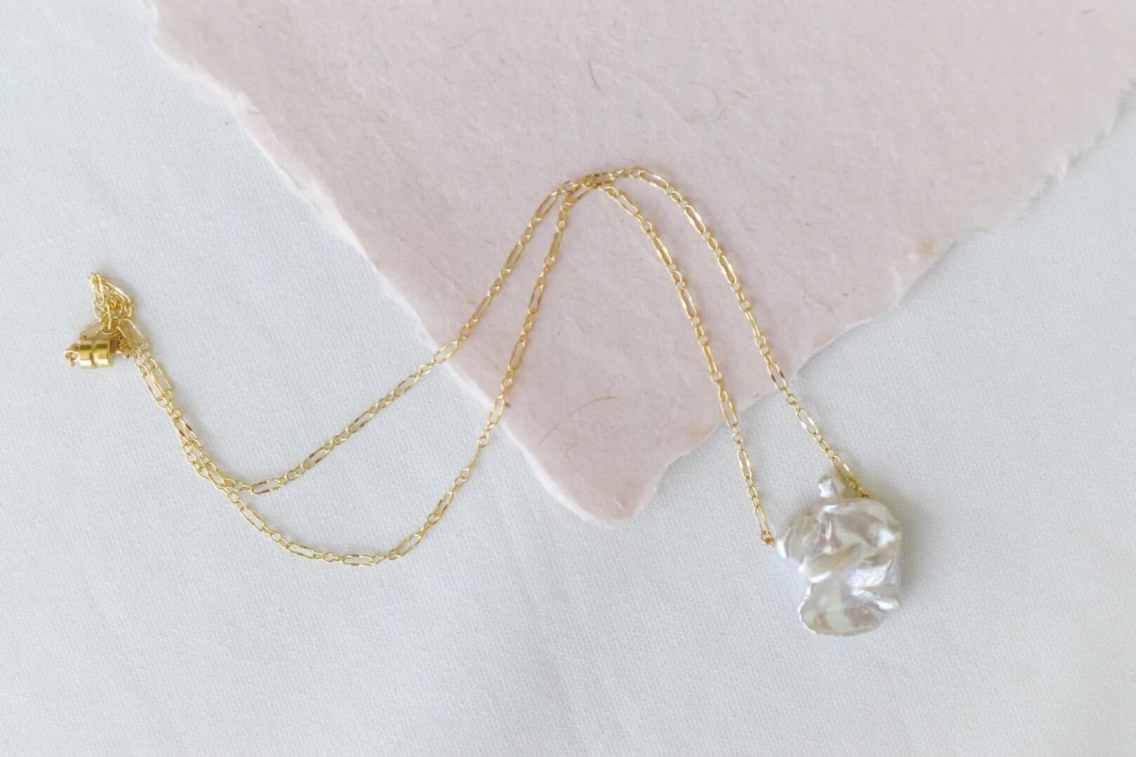 Keshi Pearl Necklace, Gold Filled