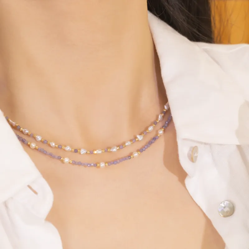 Keshi Saltwater Pearl 18K Gold Tanzanite Unique Necklace