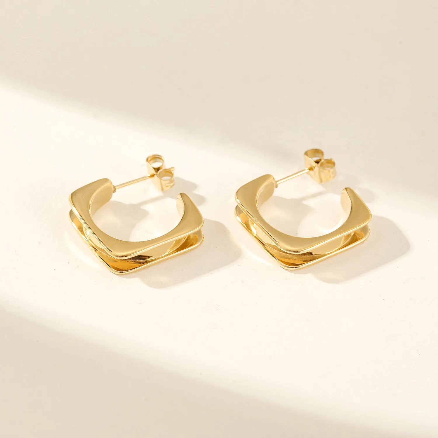 L-shaped stainless steel smooth earrings-SCE380STGC