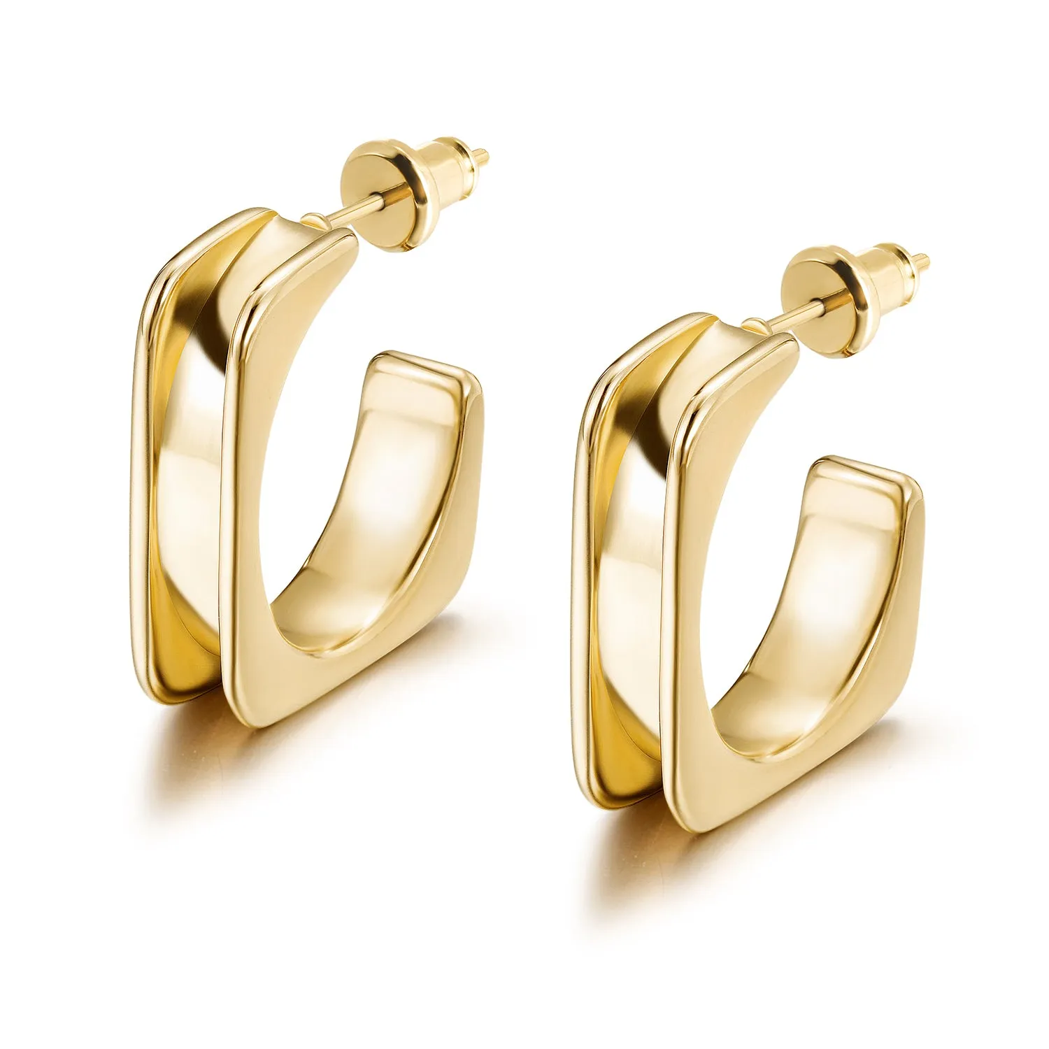 L-shaped stainless steel smooth earrings-SCE380STGC