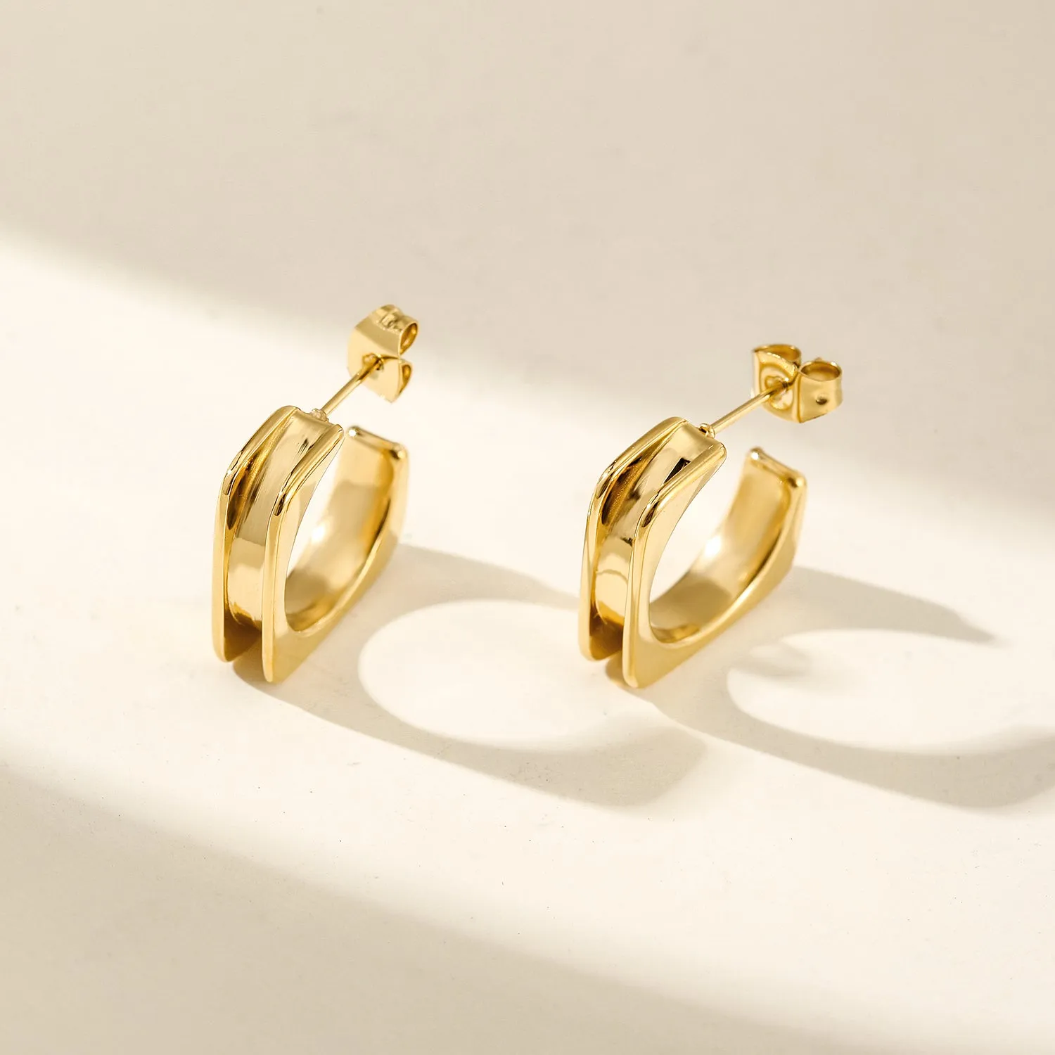 L-shaped stainless steel smooth earrings-SCE380STGC