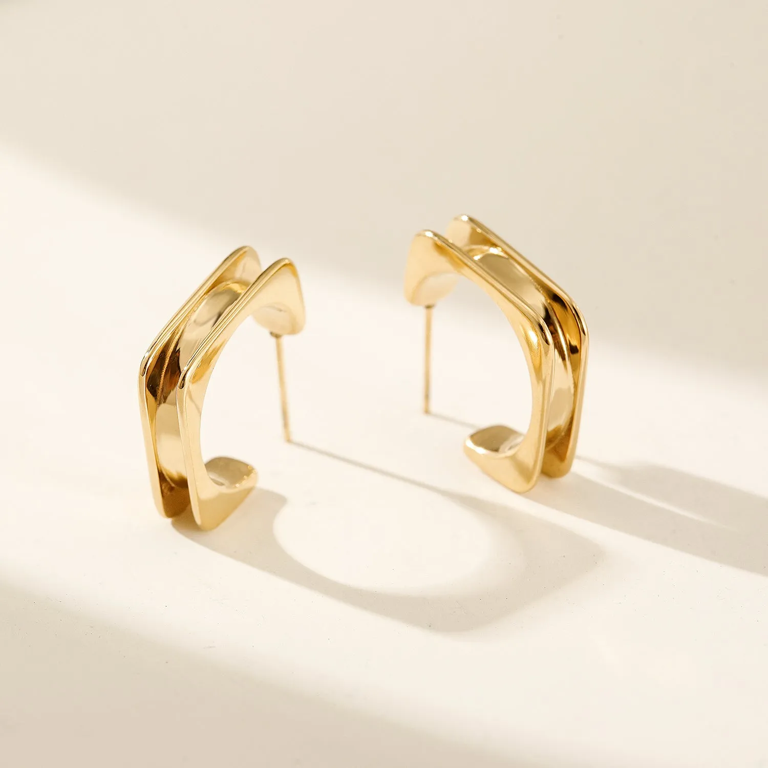 L-shaped stainless steel smooth earrings-SCE380STGC