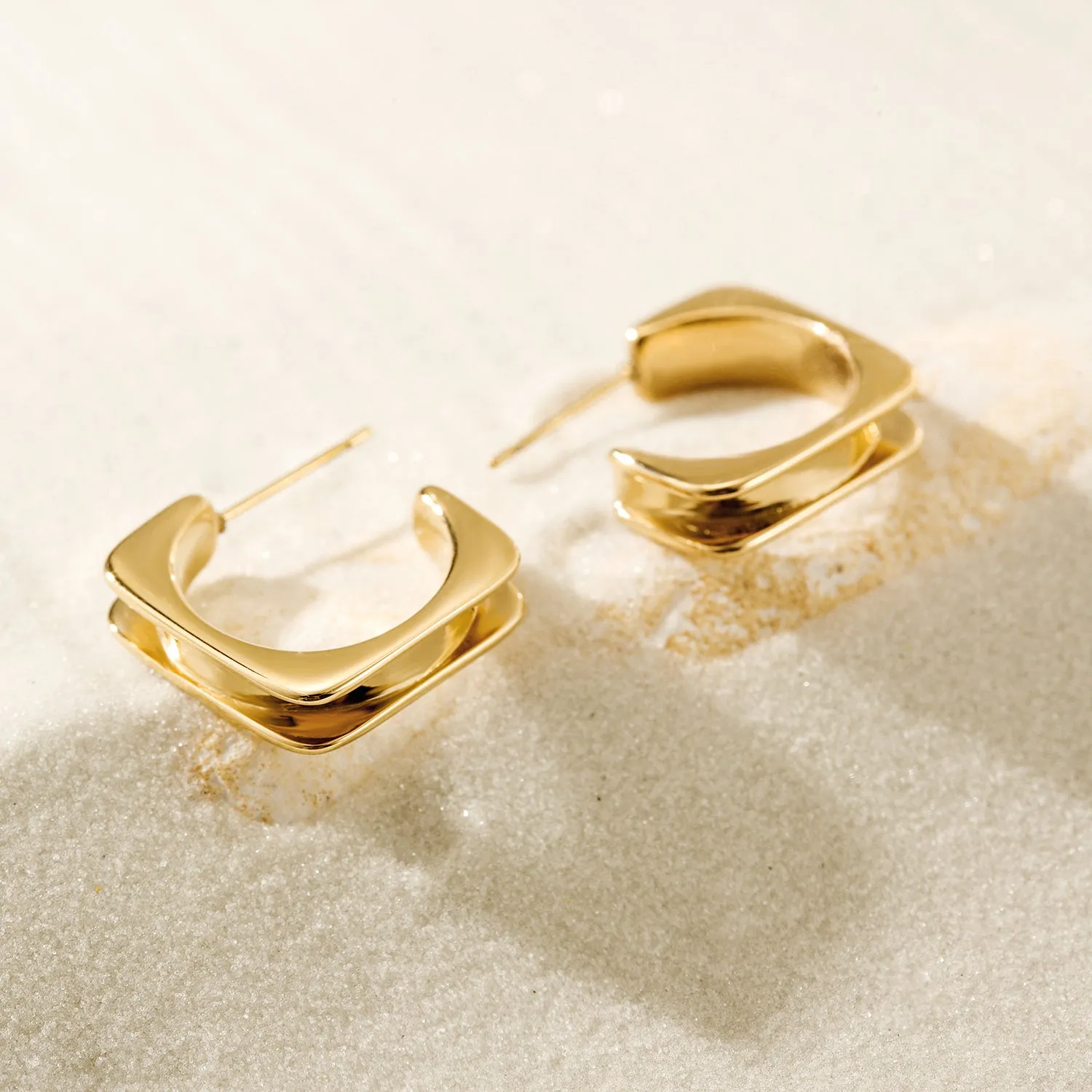 L-shaped stainless steel smooth earrings-SCE380STGC