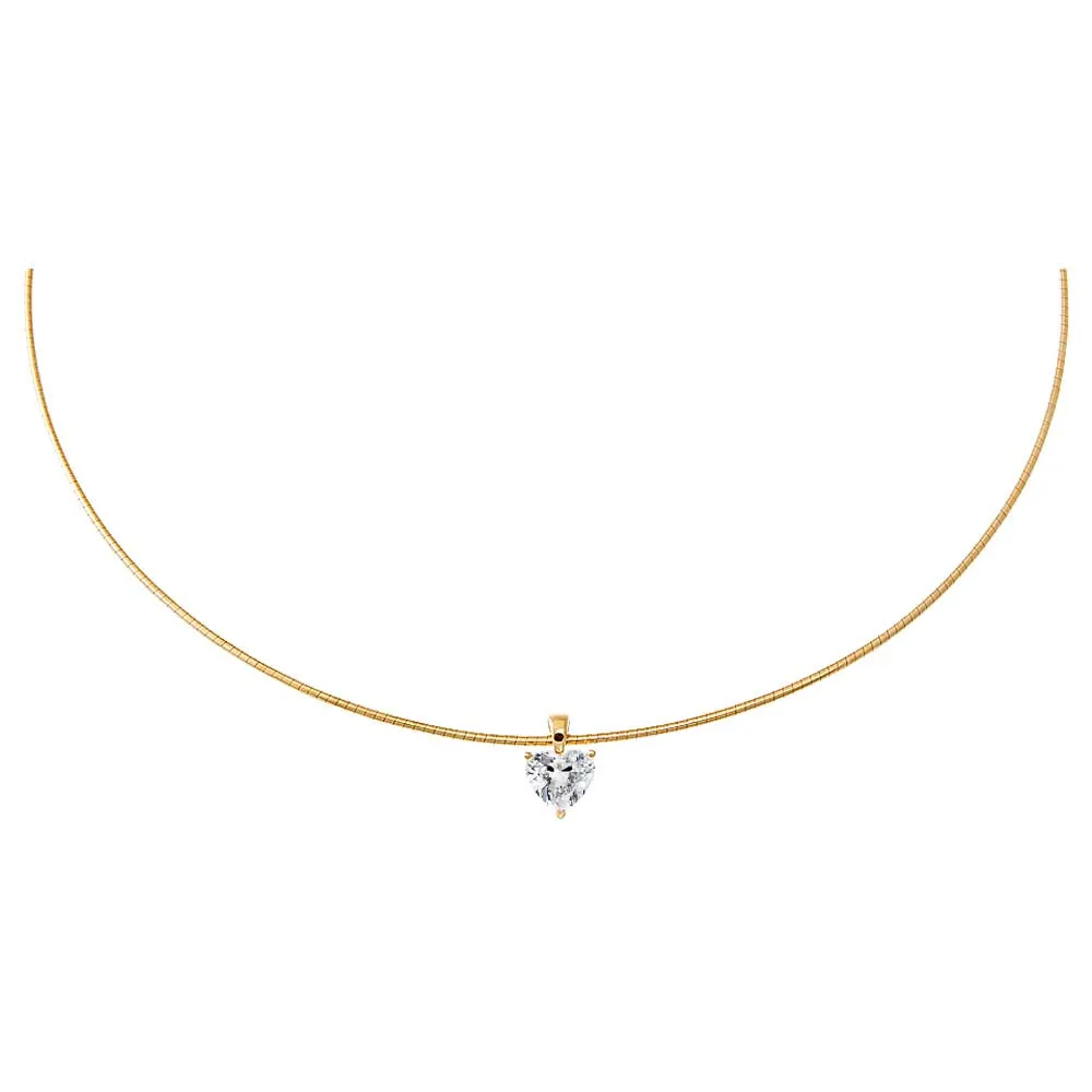 Lab Grown Diamond Heart Round Omega Chain Necklace 14K
