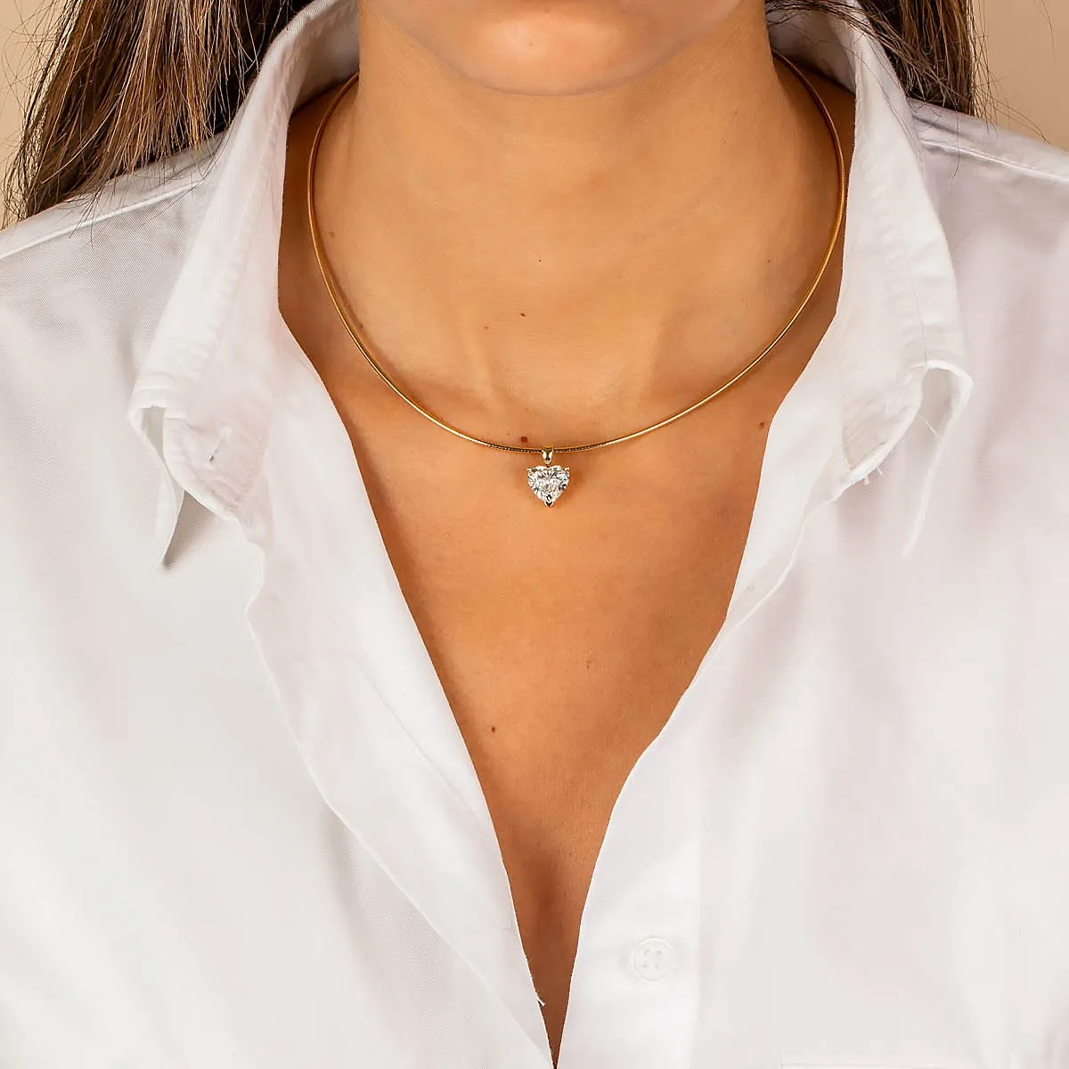 Lab Grown Diamond Heart Round Omega Chain Necklace 14K