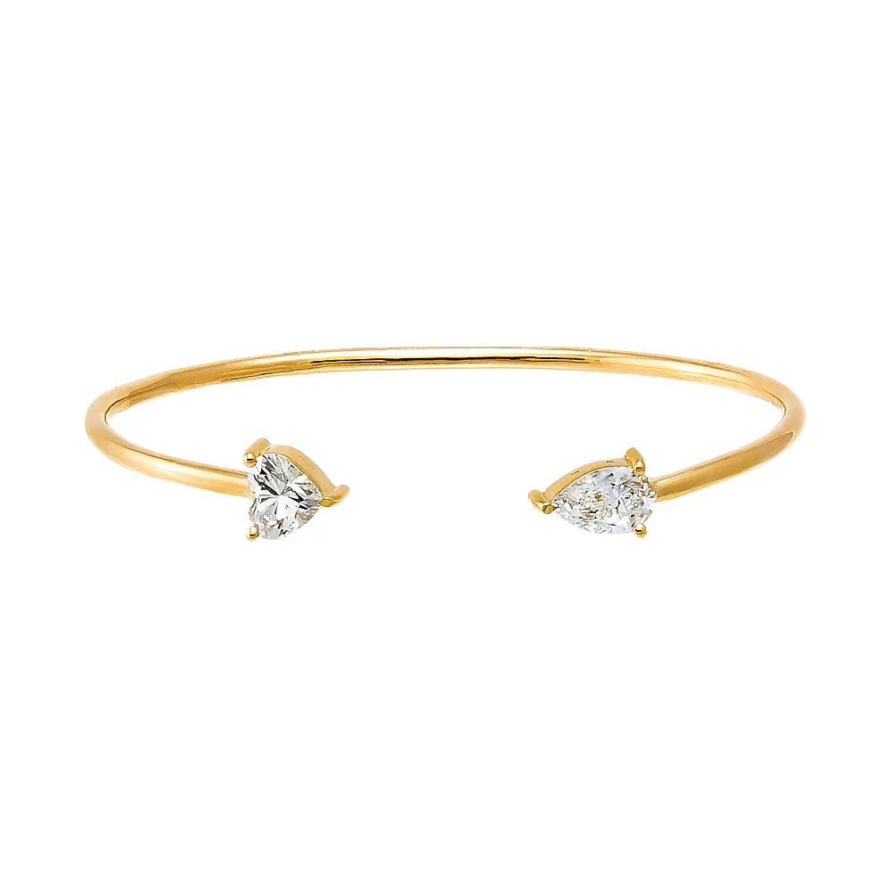 Lab Grown Diamond Pear X Heart Open Bangle 14K