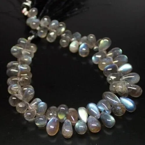 Labradorite Smooth Tear Drops Briolette Gemstone Loose Beads Strand 8" 7mm 12mm