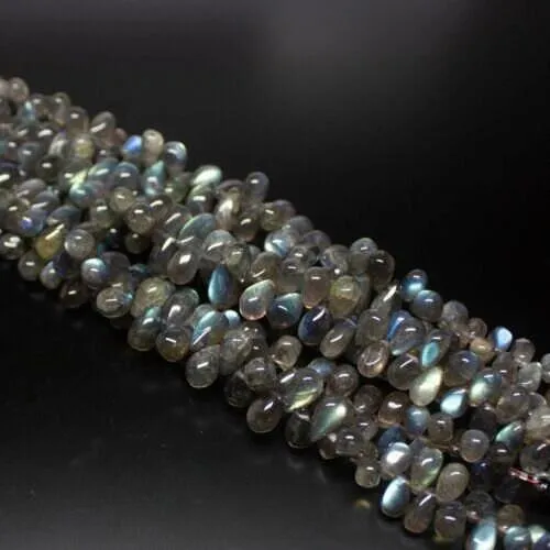 Labradorite Smooth Tear Drops Briolette Gemstone Loose Beads Strand 8" 7mm 12mm