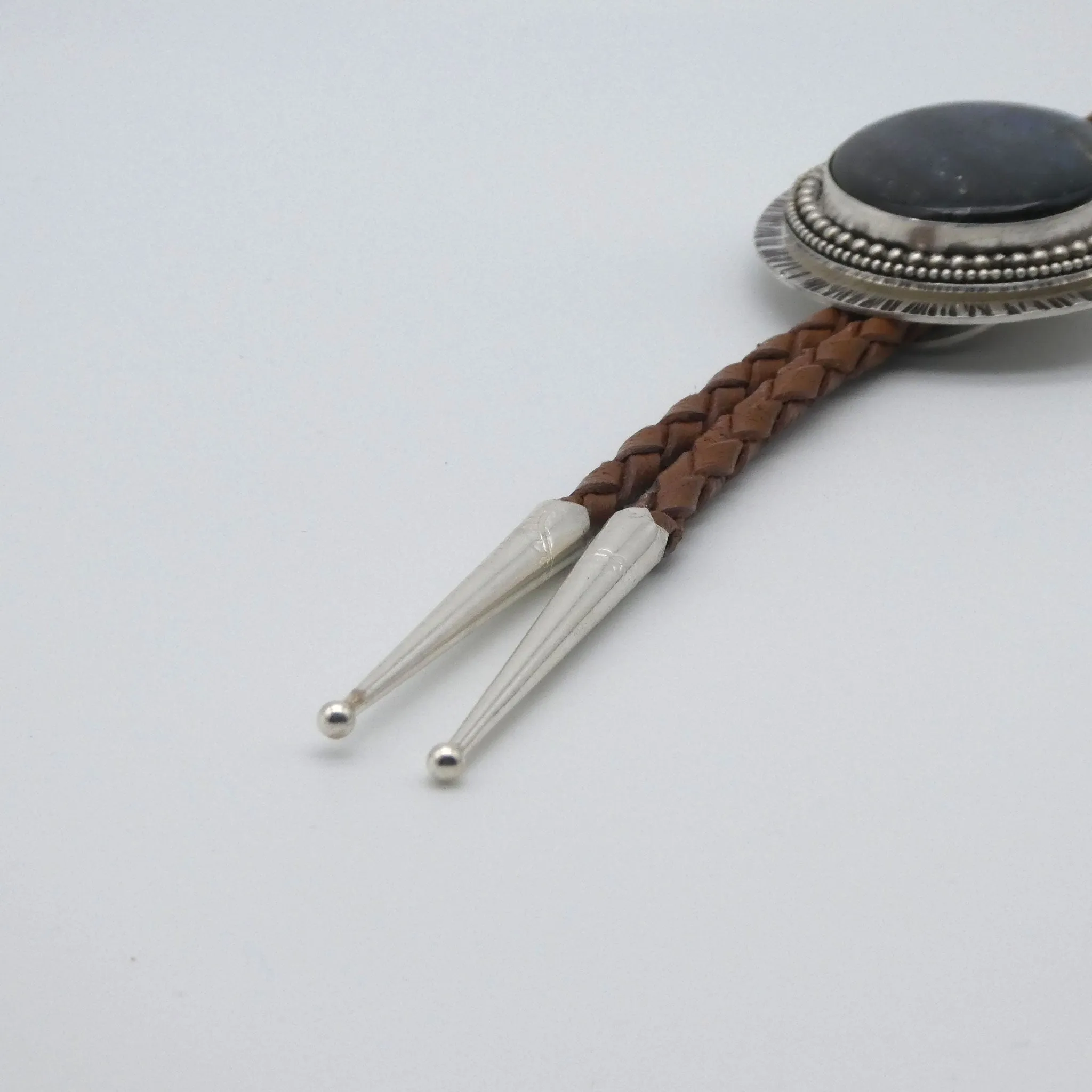 Labradorite Solid Sterling Silver Braided Leather Bolo Necklace