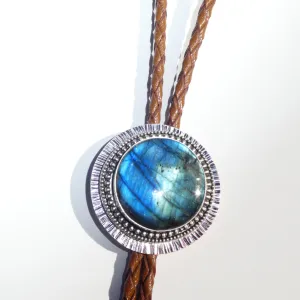 Labradorite Solid Sterling Silver Braided Leather Bolo Necklace