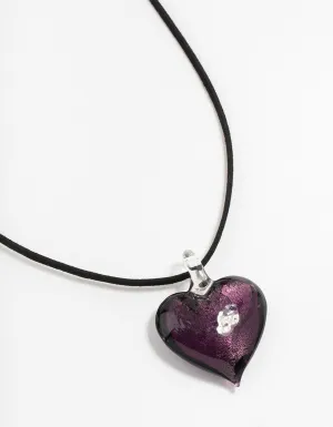 Large Purple Puffy Love Heart Cord Necklace