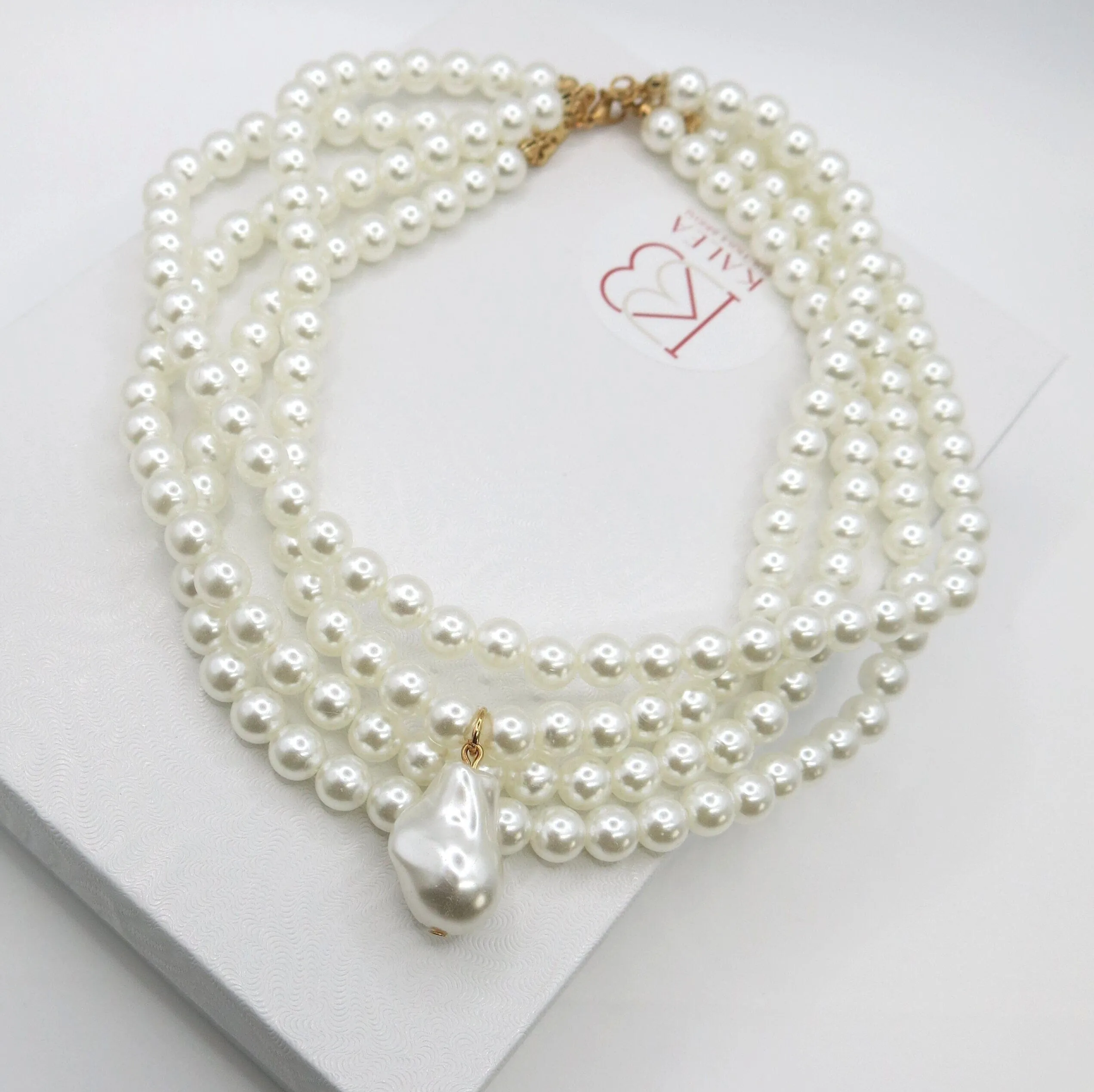 Large White Pearl Multi Strand Necklace, Baroque Pearl Pendant Bridal Necklace, Wedding Chunky Necklace for Bride