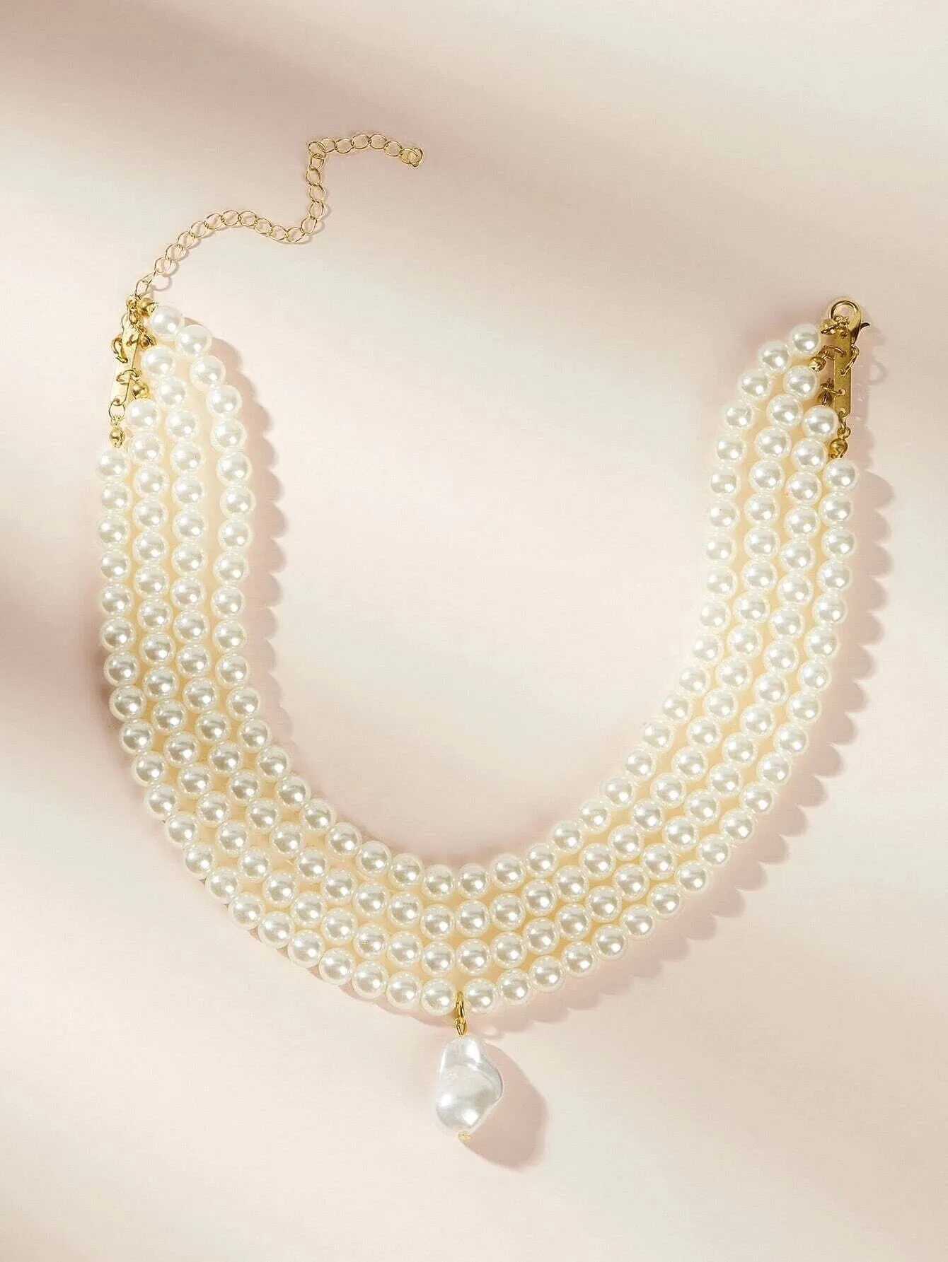 Large White Pearl Multi Strand Necklace, Baroque Pearl Pendant Bridal Necklace, Wedding Chunky Necklace for Bride