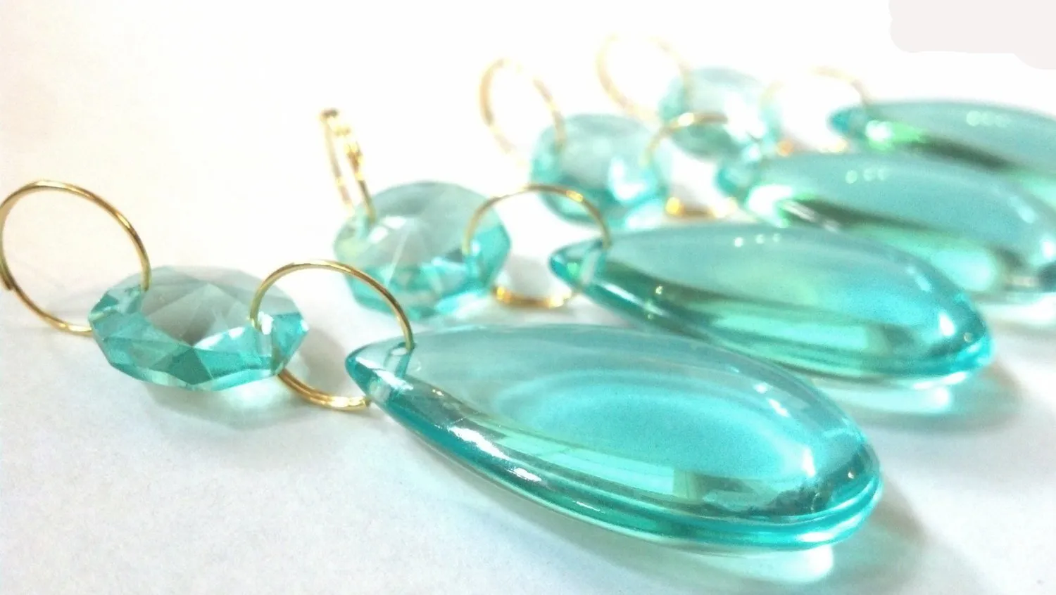Light Aqua Smooth Teardrop Chandelier Crystals Ornament, Pack of 5