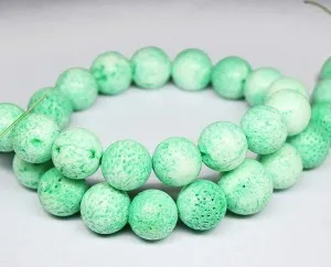 Light Green Lava Rock Smooth Round Loose Gemstone Beads Strand 16" 14mm
