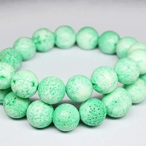 Light Green Lava Rock Smooth Round Loose Gemstone Beads Strand 16" 14mm