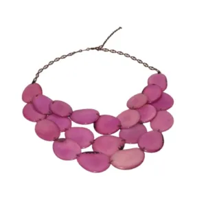 Light Purple Statement Bib Necklace Oval Shaped Vegetable Ivory Petals Natural Jewelry