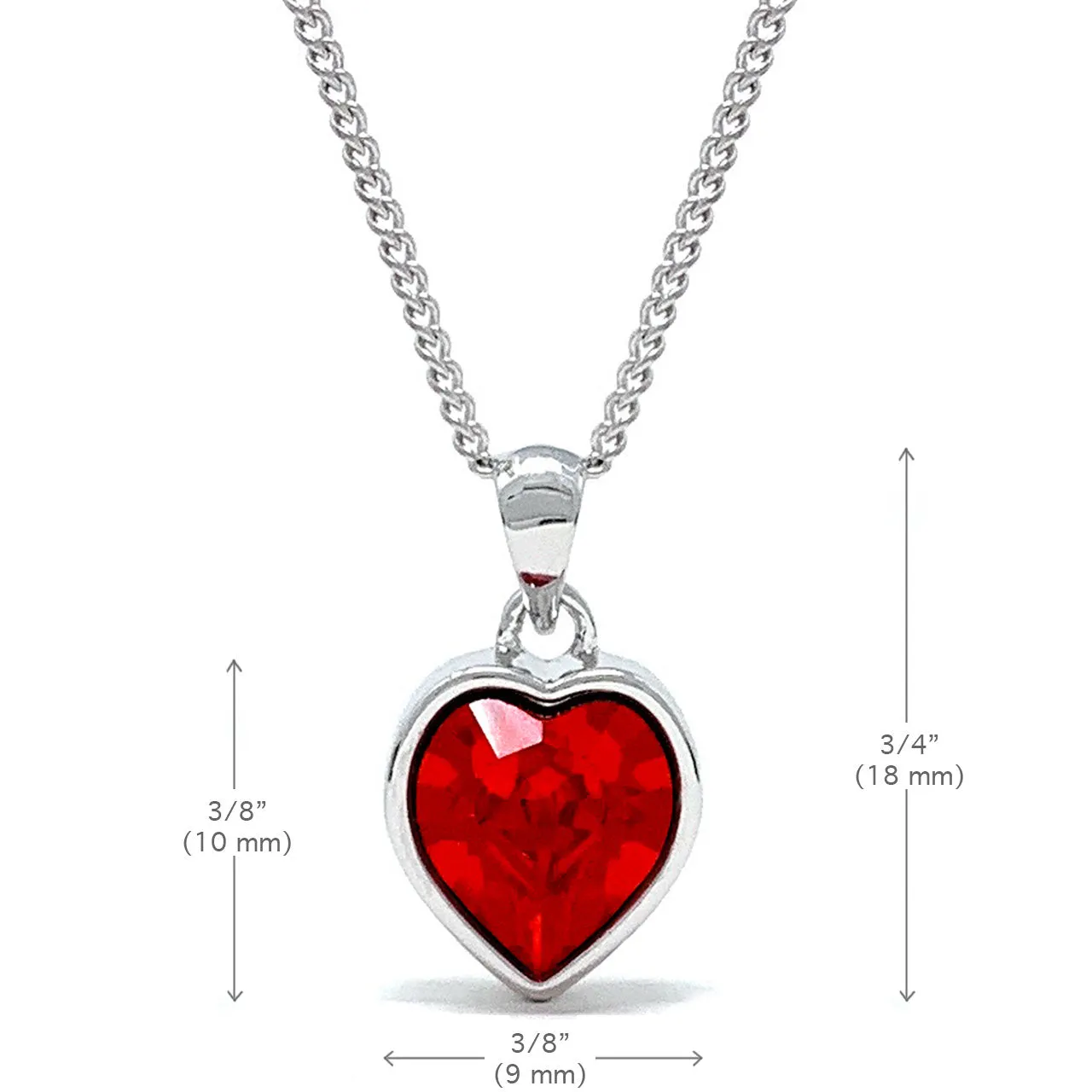 Lucia Pendant Necklace with Red Light Siam Heart Crystals from Swarovski Silver Toned Rhodium Plated