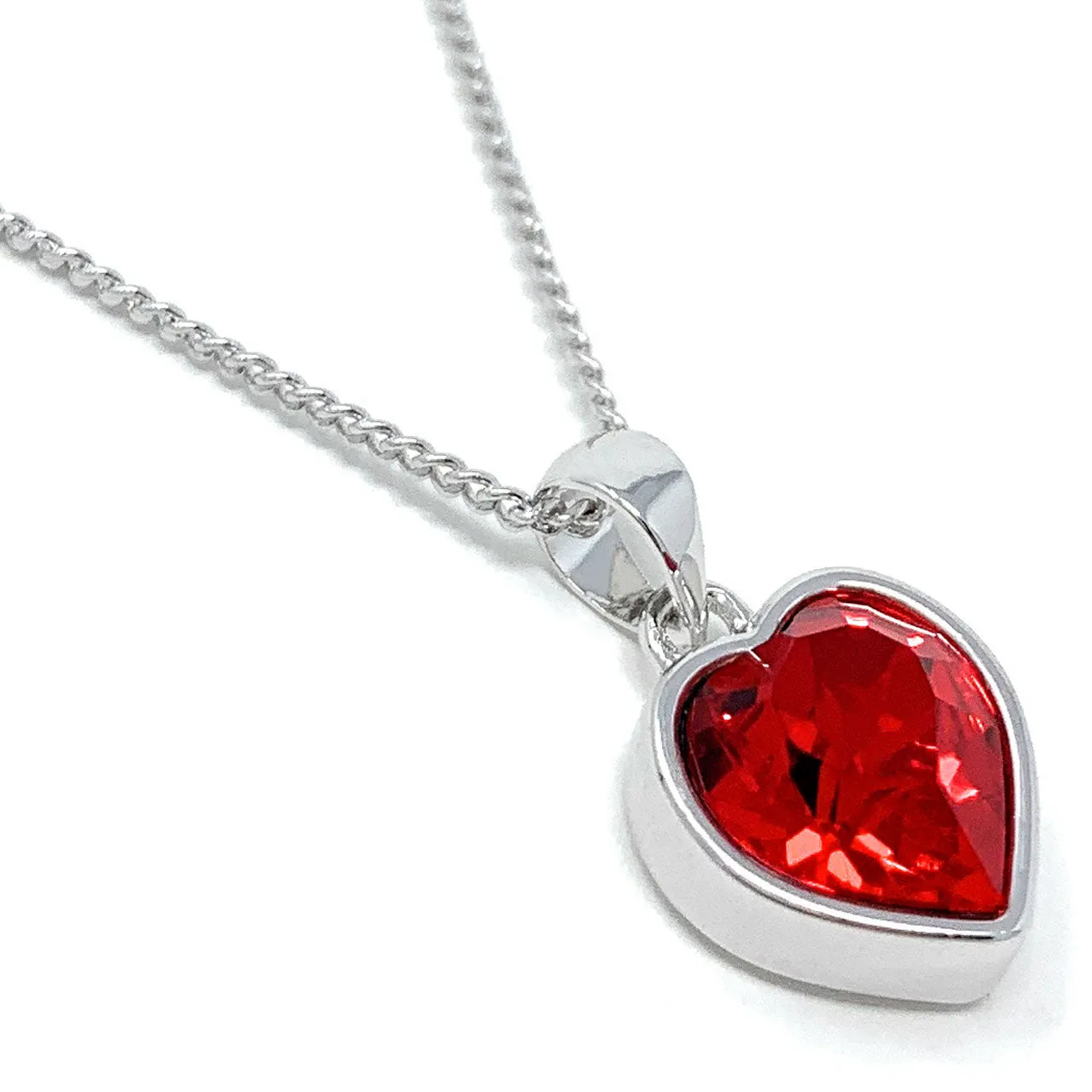 Lucia Pendant Necklace with Red Light Siam Heart Crystals from Swarovski Silver Toned Rhodium Plated