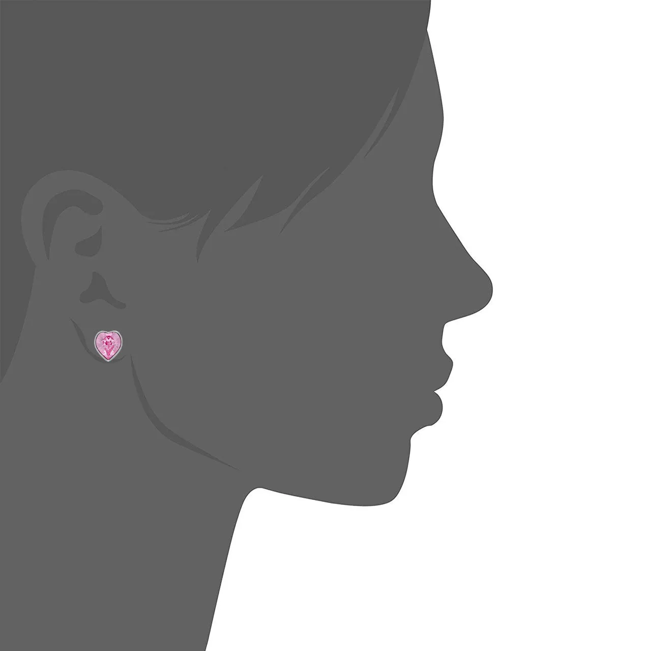 Lucia Stud Earrings with Pink Light Rose Heart Crystals from Swarovski Silver Toned Rhodium Plated