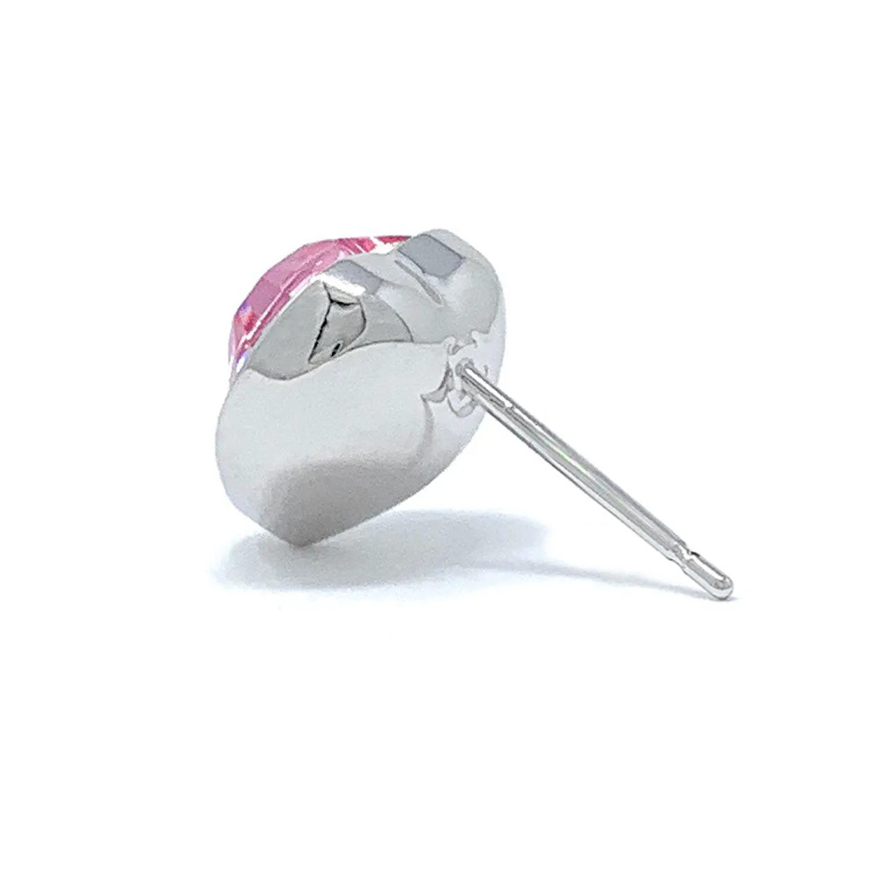 Lucia Stud Earrings with Pink Light Rose Heart Crystals from Swarovski Silver Toned Rhodium Plated