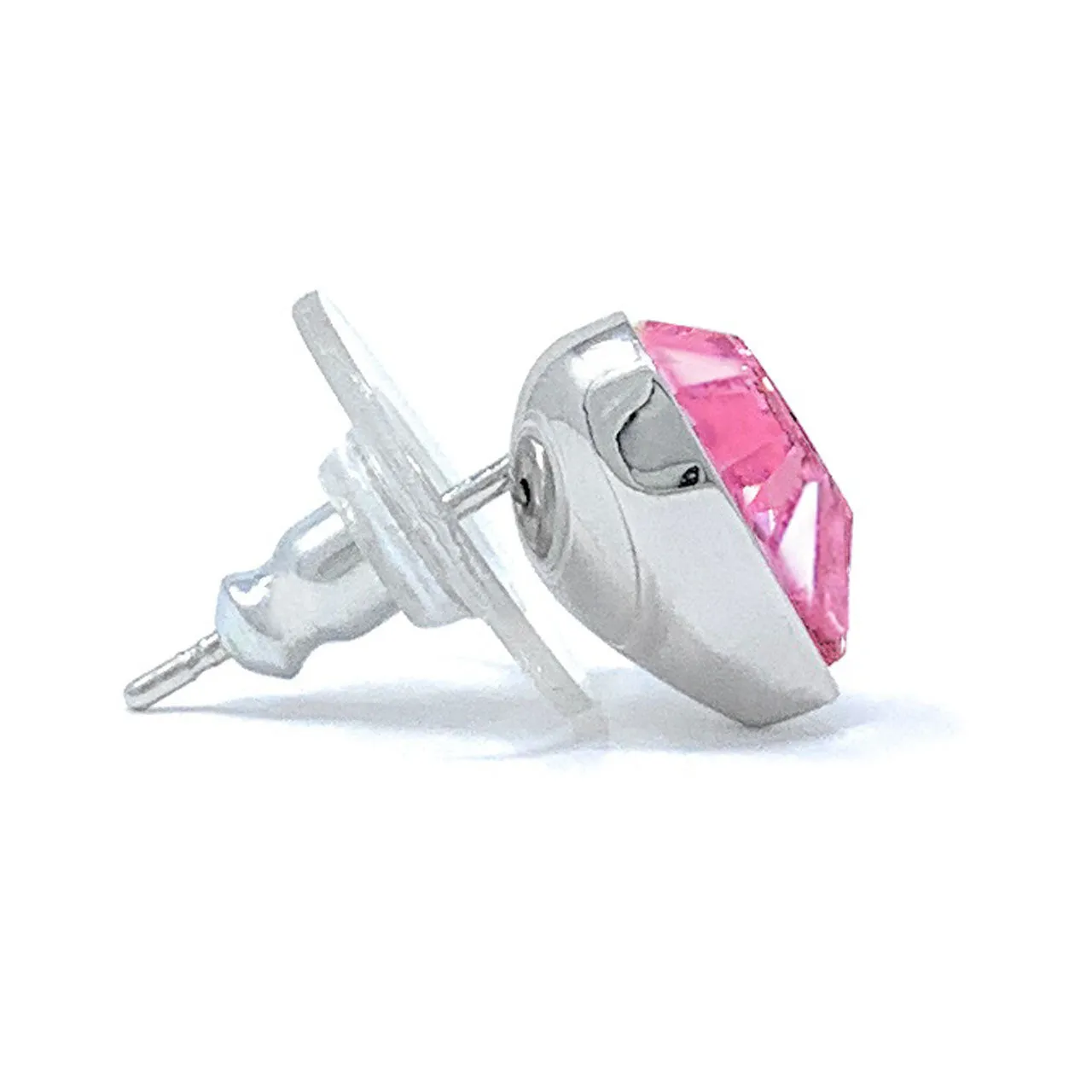 Lucia Stud Earrings with Pink Light Rose Heart Crystals from Swarovski Silver Toned Rhodium Plated