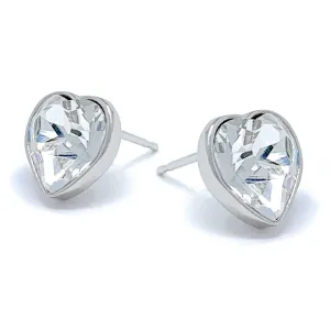 Lucia Stud Earrings with White Clear Heart Crystals from Swarovski Silver Toned Rhodium Plated