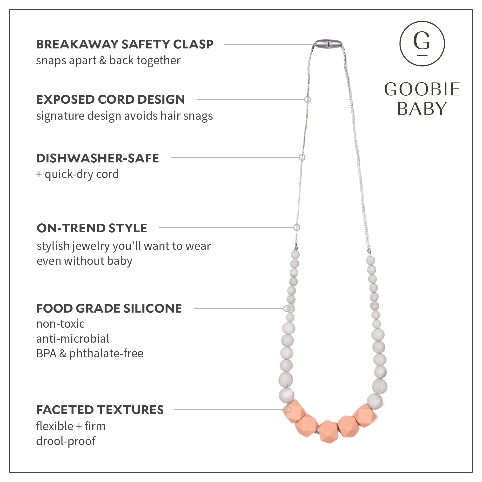 Madison Teething Necklace - Peach/Marble