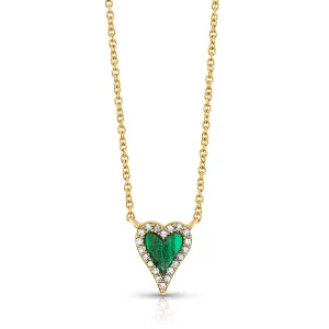 MALACHITE & DIAMOND HEART DAINTY CHAIN NECKLACE, 14kt Gold