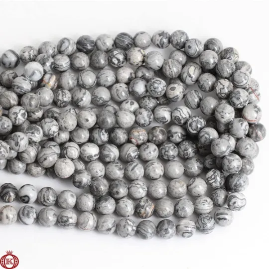 Map Jasper Beads Smooth Round