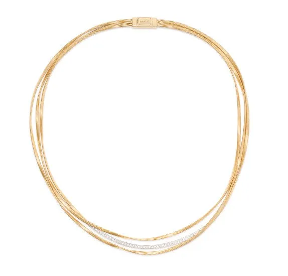 Marco Bicego Marrakech 18K Yellow Gold 3-Strand Coil Necklace With Diamond Bar