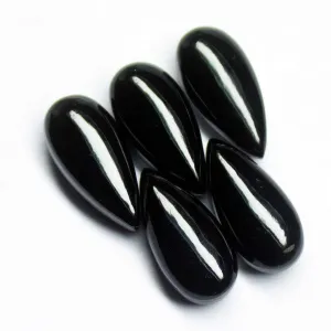 matching pair, 15x8mm, Natural Black Onyx Smooth Pear Drops Briolette Gemstone Beads