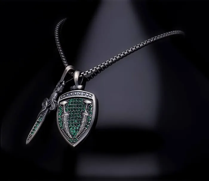 Men’s Sterling Silver Sword & Shield Pendant