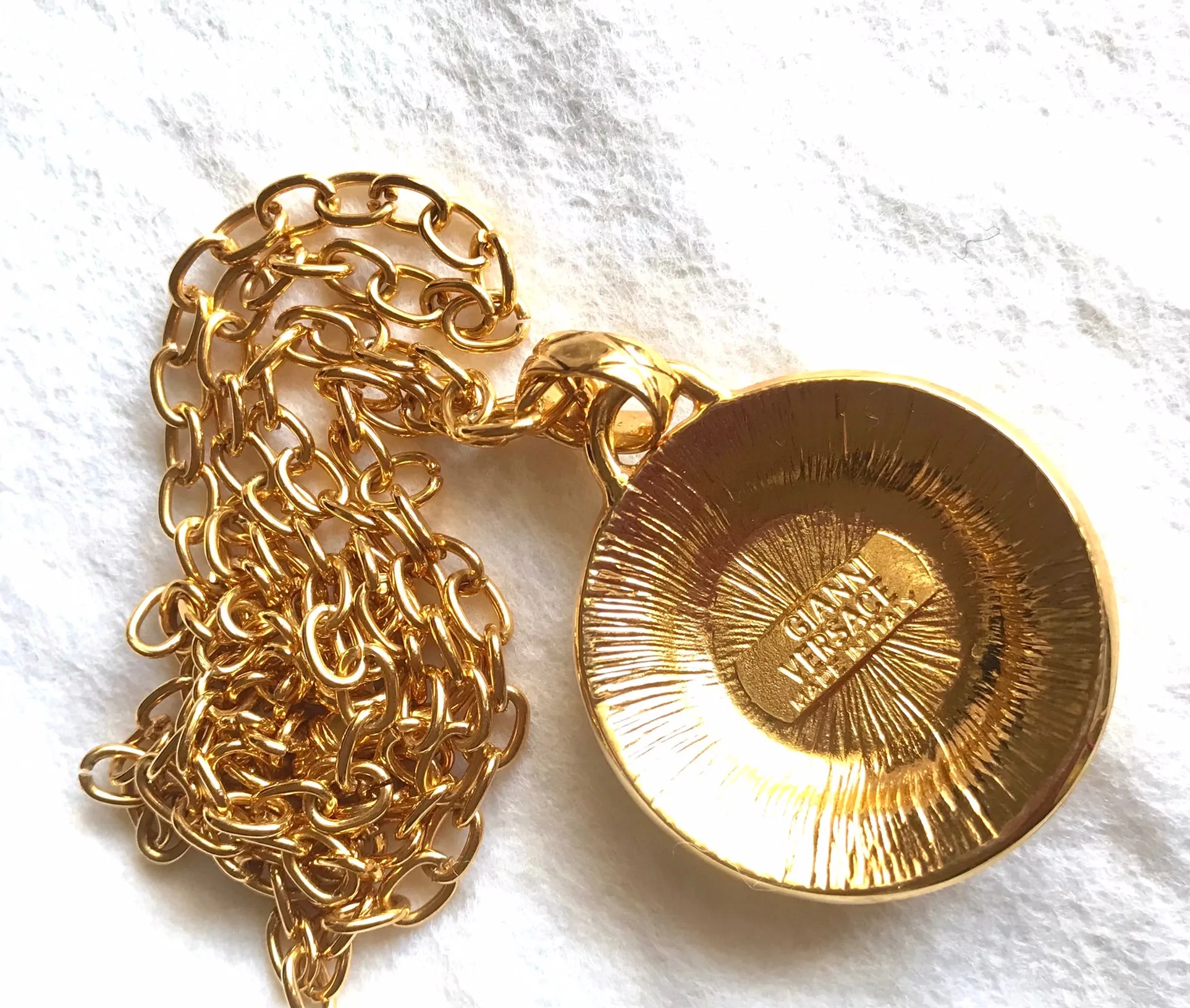 MINT. Vintage Gianni Versace chain necklace with Medusa head and crystal stone top. Must have beautiful jewelry piece. 040416