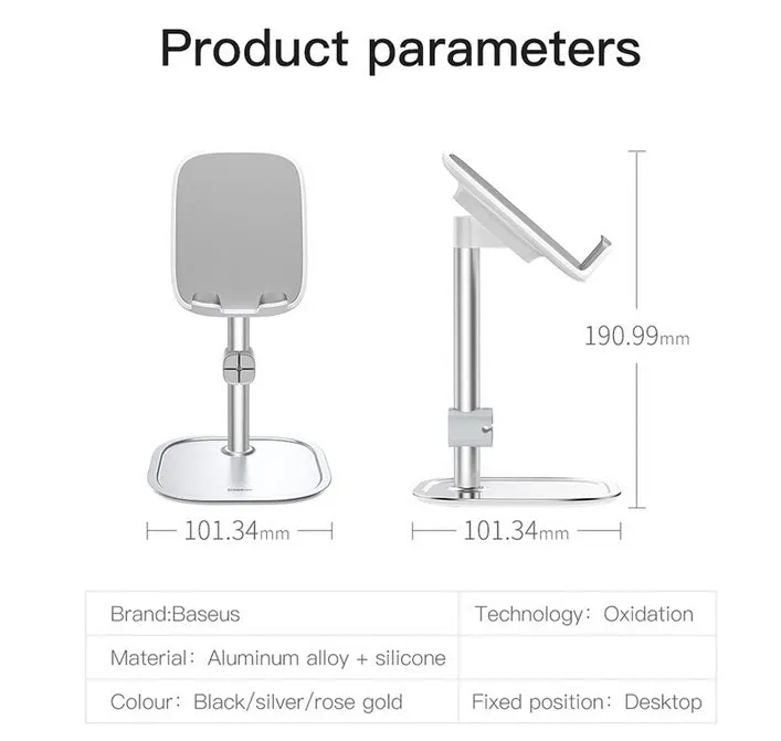 Mobile Phone Stand Holder for iPhone iPad Air Smartphone Metal Desk Desktop Phone Mount Holder for Xiaomi Huawei Tablet Silver