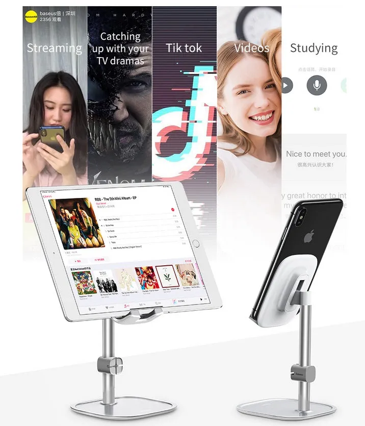 Mobile Phone Stand Holder for iPhone iPad Air Smartphone Metal Desk Desktop Phone Mount Holder for Xiaomi Huawei Tablet Silver