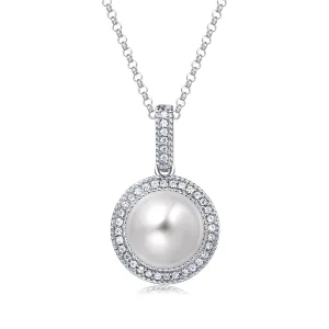 Molah Silver Freshwater Pearl and Cubic Zirconia Halo Necklace