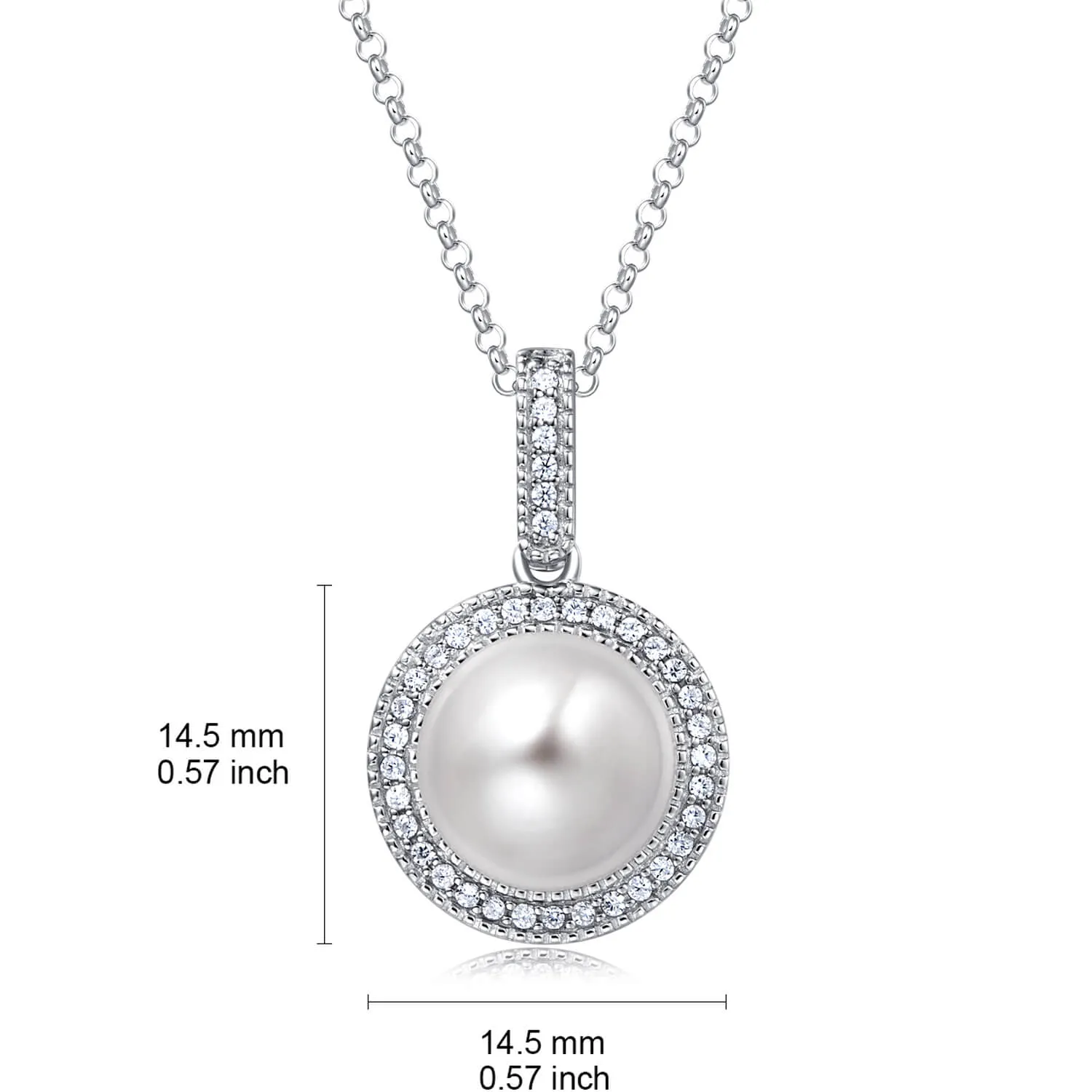 Molah Silver Freshwater Pearl and Cubic Zirconia Halo Necklace