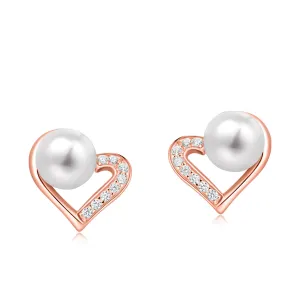 Molah Silver Freshwater Pearl and Cubic Zirconia Heart Stud Earrings
