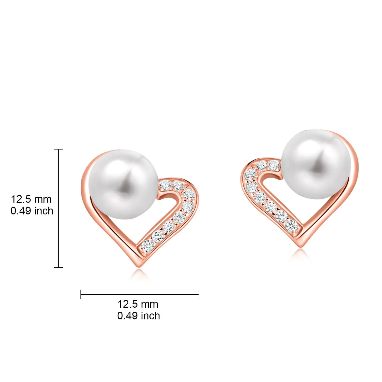 Molah Silver Freshwater Pearl and Cubic Zirconia Heart Stud Earrings