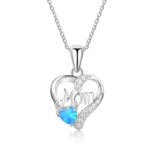 Mom Heart Shape Blue Pendant & Necklace