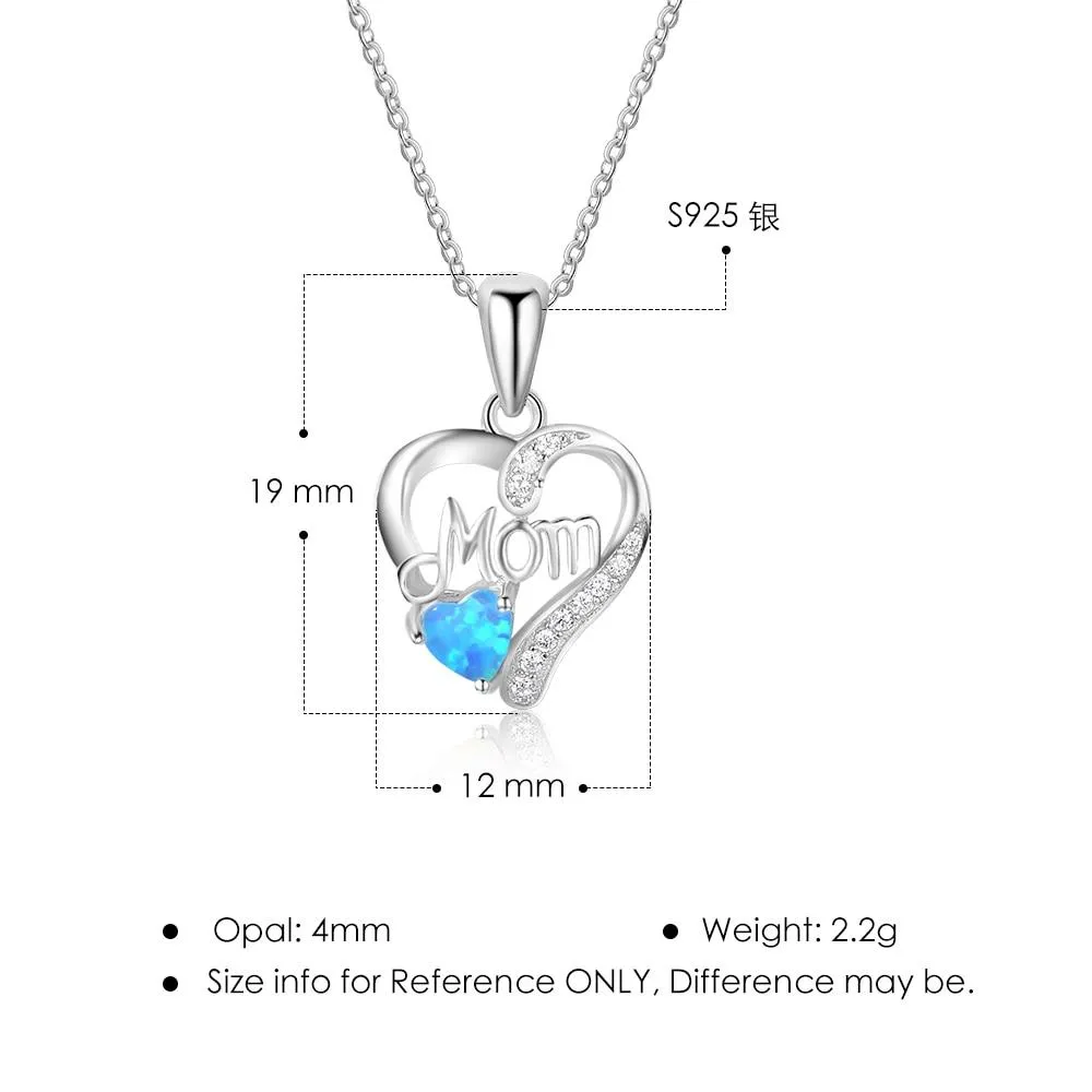 Mom Heart Shape Blue Pendant & Necklace