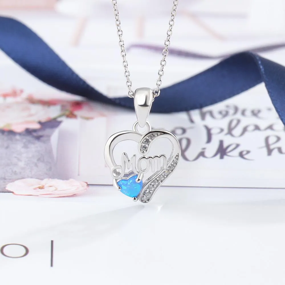 Mom Heart Shape Blue Pendant & Necklace