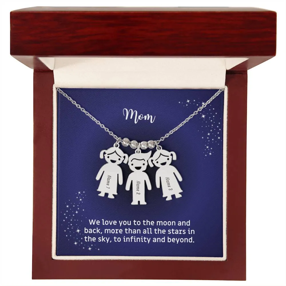 Mother's Necklace with Children's Names and Boy Girl Kid Charm Gift for Mom/Mum or Grandmother with Message Card To the Moon and Back KID_M67AWE_MOM
