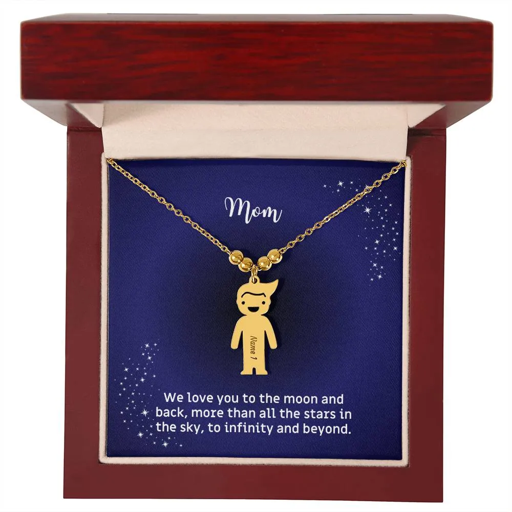 Mother's Necklace with Children's Names and Boy Girl Kid Charm Gift for Mom/Mum or Grandmother with Message Card To the Moon and Back KID_M67AWE_MOM